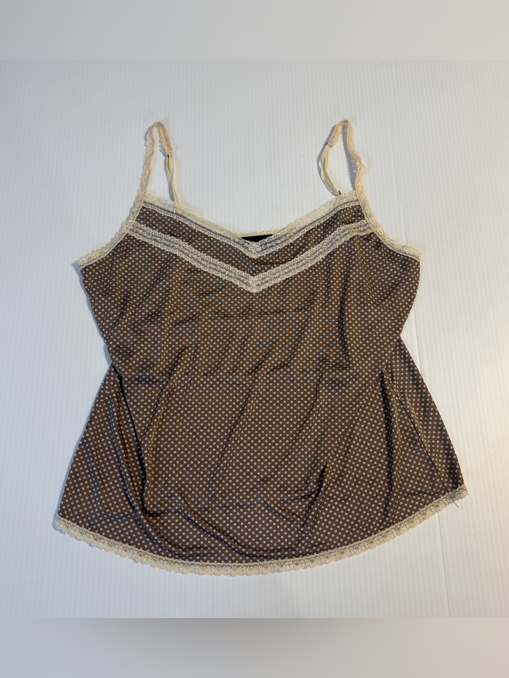 The Limited Y2K Brown Polka Dot Lace Trim Cami Tank Top Coquette Fairy Grunge XL